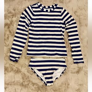 Hanna Andersson Blue Rashguard and bikini bottom - Navy and Cream stripe size 12